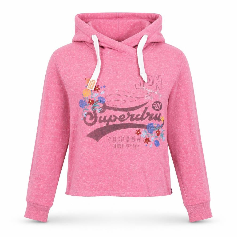 Superdry Womens Pink Pullover Hoodie UK 8 Floral Graphic Heritage