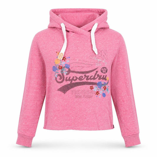 Front view of Superdry women’s pink pullover hoodie uk 8 floral graphic heritage