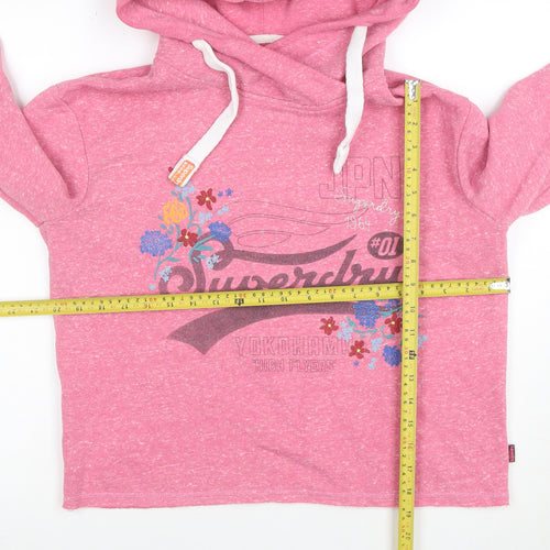Superdry Womens Pink Pullover Hoodie UK 8 Floral Graphic Heritage