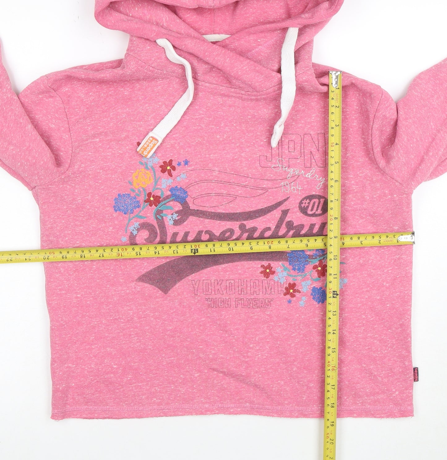 Superdry Womens Pink Pullover Hoodie UK 8 Floral Graphic Heritage