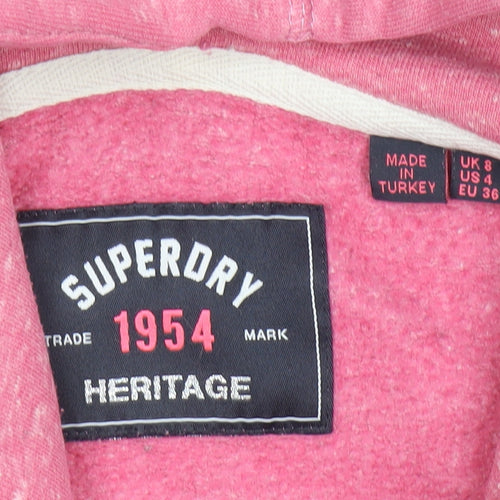 Superdry Womens Pink Pullover Hoodie UK 8 Floral Graphic Heritage