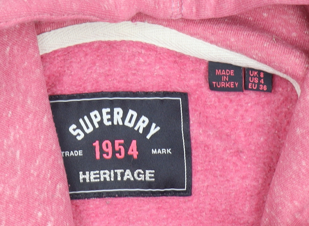 Superdry Womens Pink Pullover Hoodie UK 8 Floral Graphic Heritage