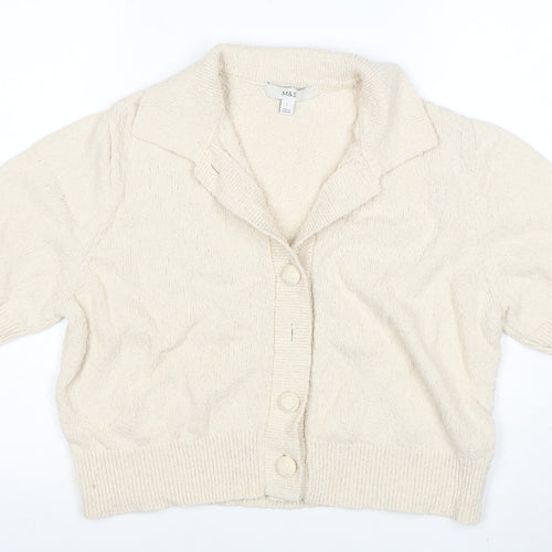 Marks and Spencer Women Beige Collared Button Knit Cardigan L