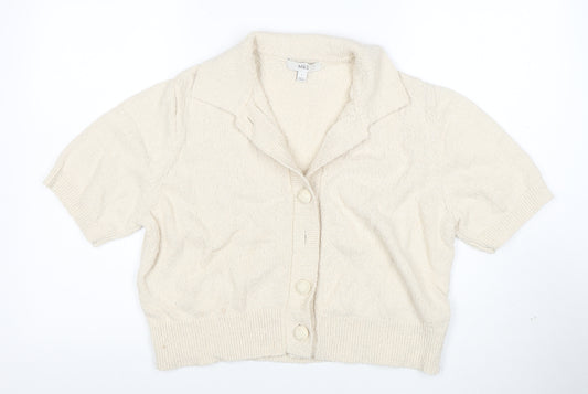 Marks and Spencer Women Beige Collared Button Knit Cardigan L
