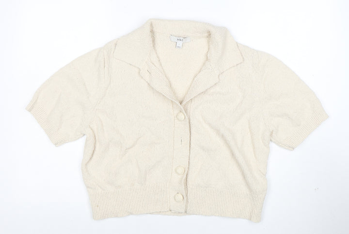 Marks and Spencer Women Beige Collared Button Knit Cardigan L
