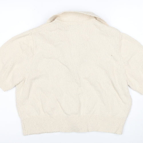 Marks and Spencer Women Beige Collared Button Knit Cardigan L