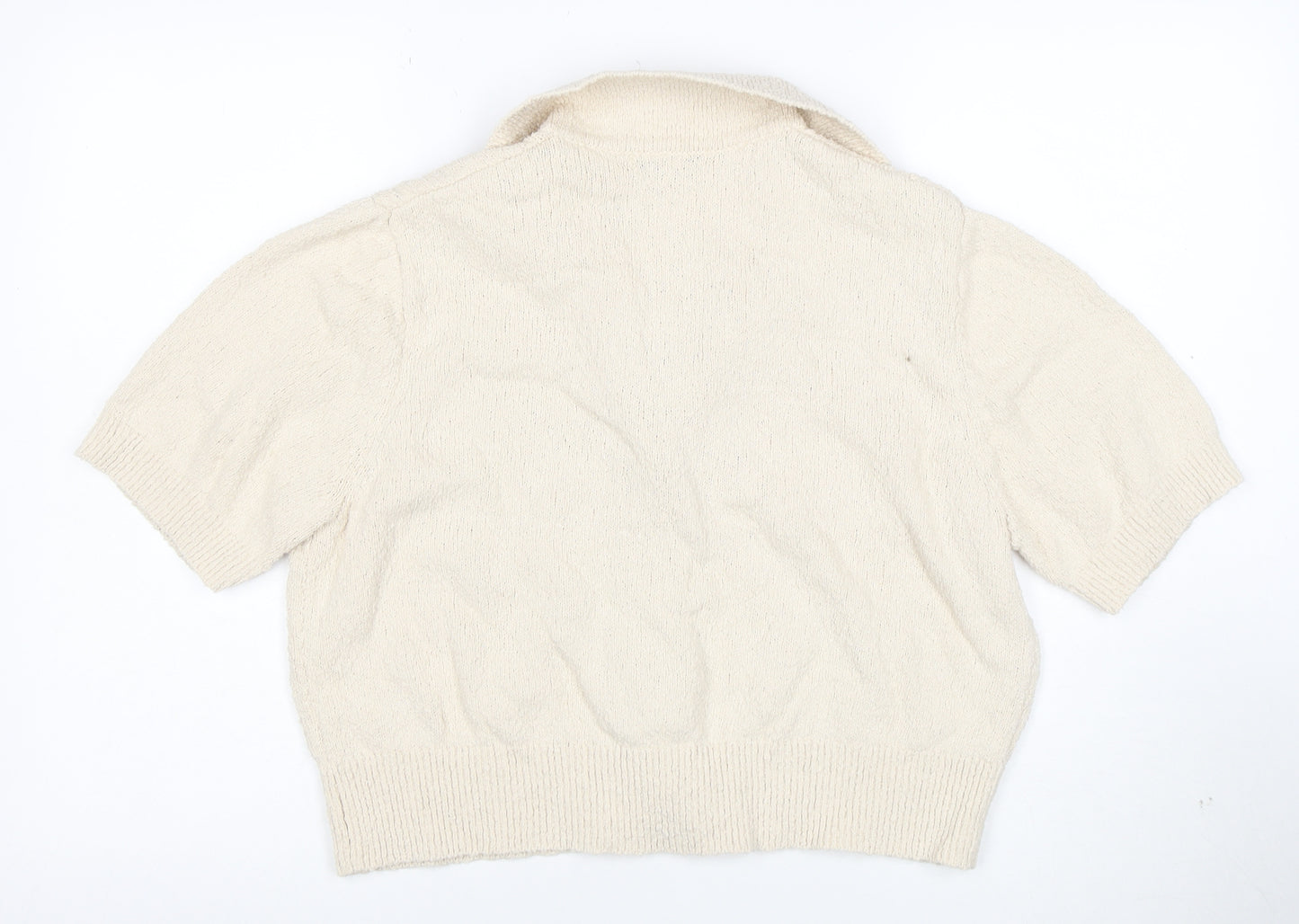 Marks and Spencer Women Beige Collared Button Knit Cardigan L