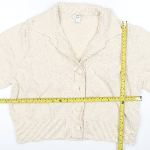Marks and Spencer Women Beige Collared Button Knit Cardigan L