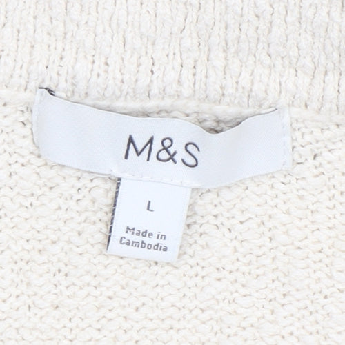 Marks and Spencer Women Beige Collared Button Knit Cardigan L