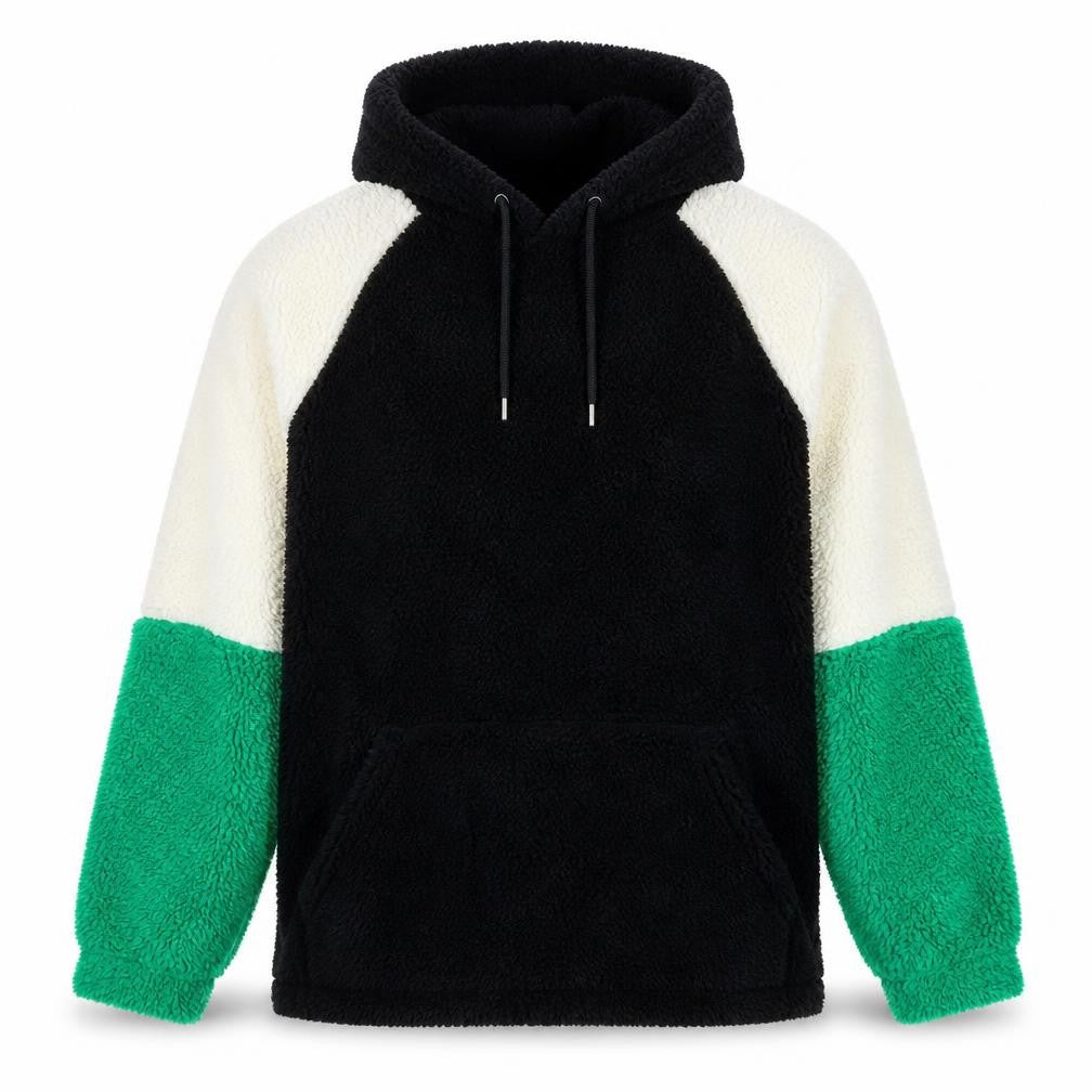 Front view of ASOS Men’s Black Colour Block Fleece Pullover Hoodie, size S