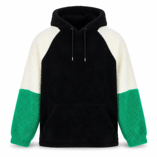 Front view of ASOS Men’s Black Colour Block Fleece Pullover Hoodie, size S