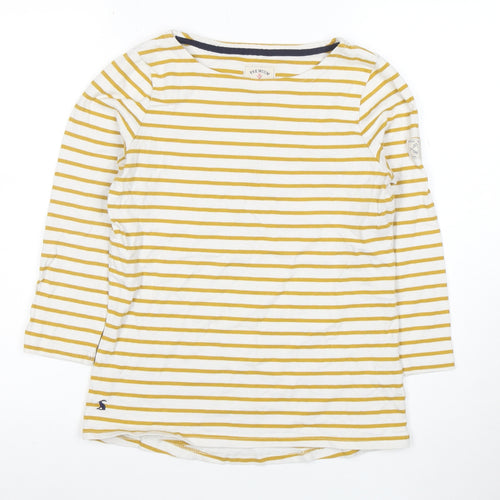 Joules Women Yellow White Striped 3/4 Sleeve Cotton T-Shirt Size 8