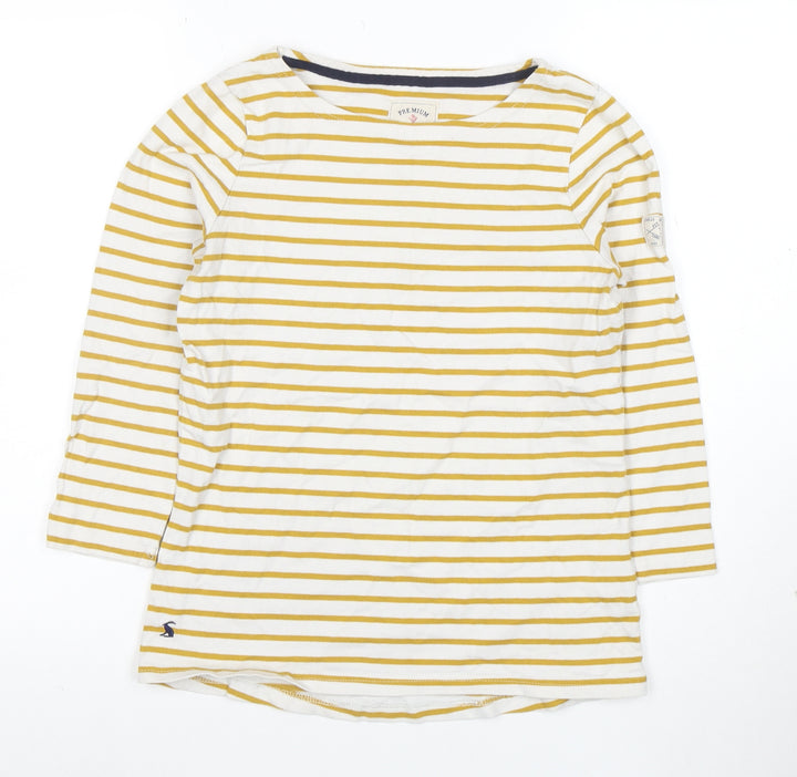 Joules Women Yellow White Striped 3/4 Sleeve Cotton T-Shirt Size 8