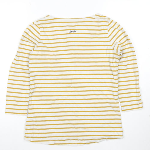 Joules Women Yellow White Striped 3/4 Sleeve Cotton T-Shirt Size 8