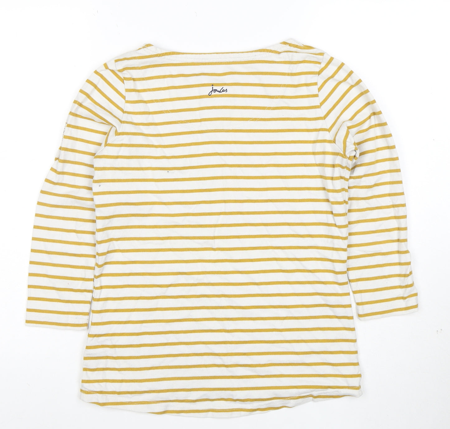 Joules Women Yellow White Striped 3/4 Sleeve Cotton T-Shirt Size 8