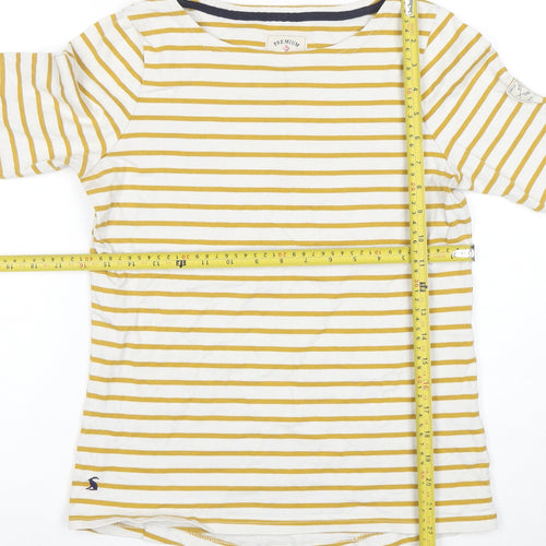 Joules Women Yellow White Striped 3/4 Sleeve Cotton T-Shirt Size 8