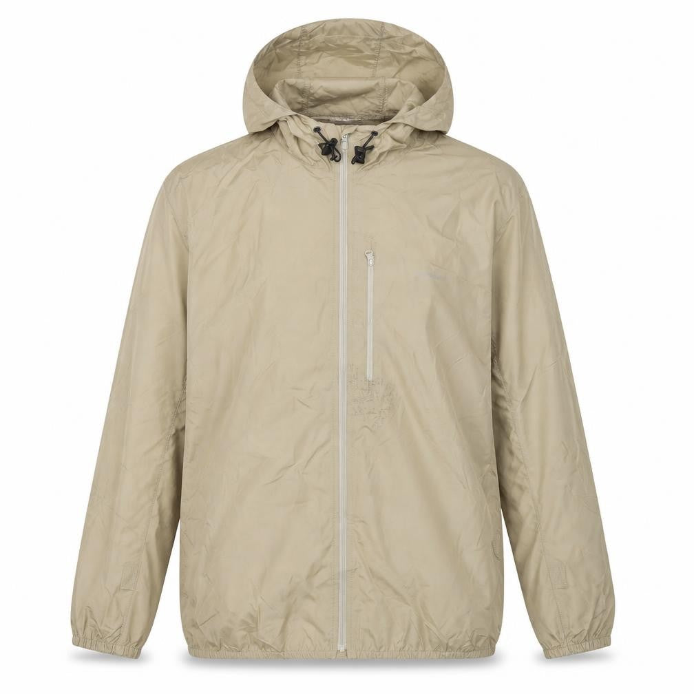Front view of Chaps Men's Beige XL Hooded Windbreaker Jacket Polyester