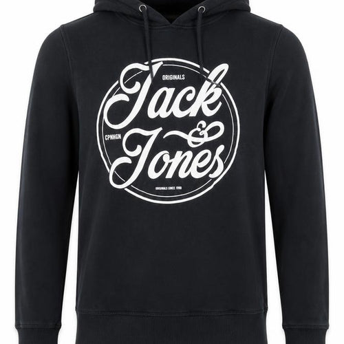 Jack & Jones Mens Black Pullover Hoodie Small Graphic Print
