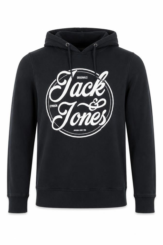Jack & Jones Mens Black Pullover Hoodie Small Graphic Print