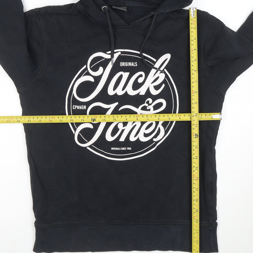 Jack & Jones Mens Black Pullover Hoodie Small Graphic Print