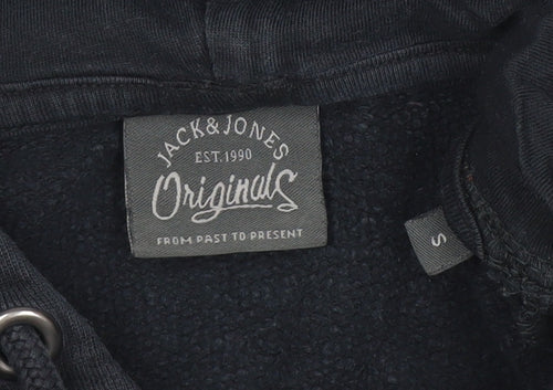 Jack & Jones Mens Black Pullover Hoodie Small Graphic Print