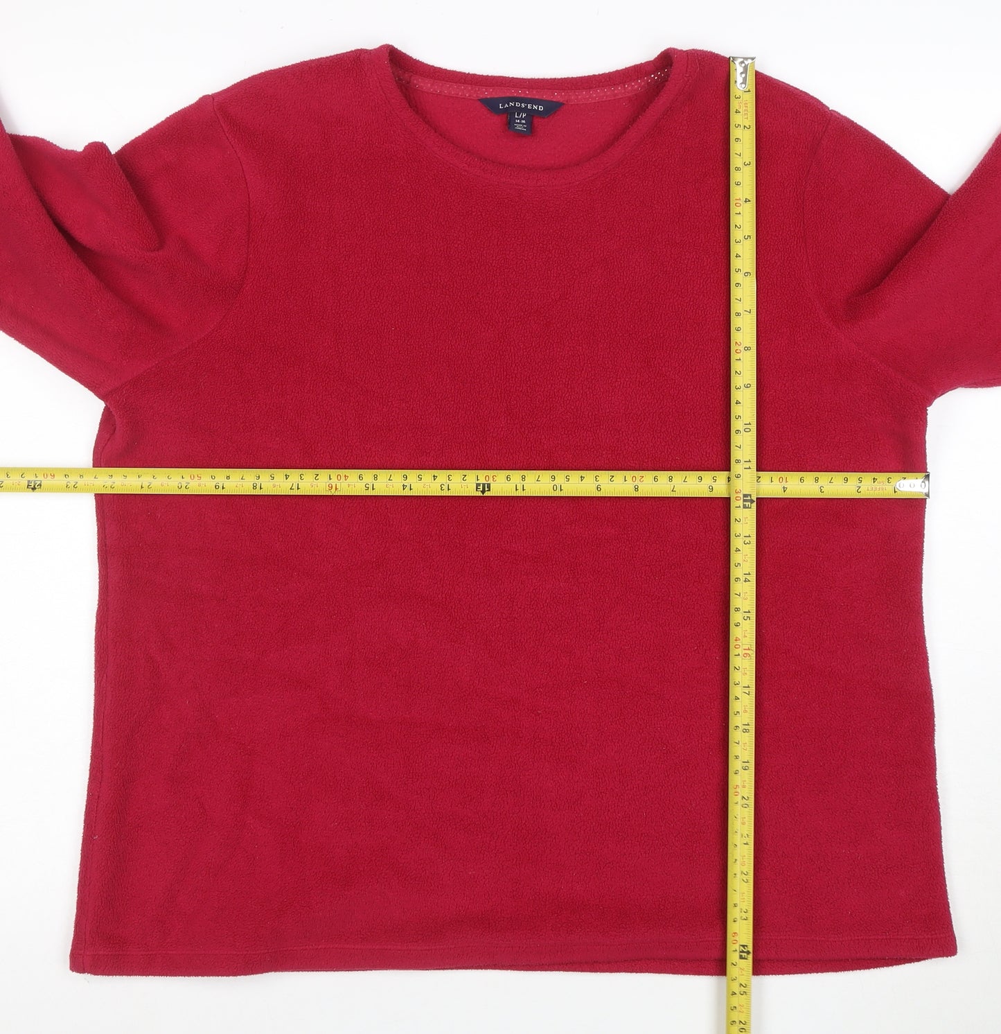 Lands' End Womens Red Fleece Pullover Sweatshirt Size L 14-16