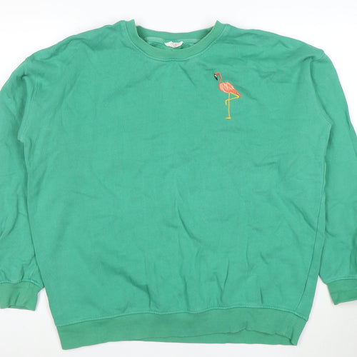 Sugarhill Brighton Women Green Flamingo Embroidered Pullover Sweatshirt Size M