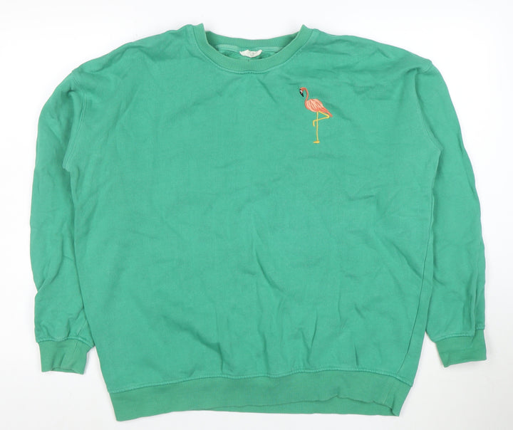 Sugarhill Brighton Women Green Flamingo Embroidered Pullover Sweatshirt Size M