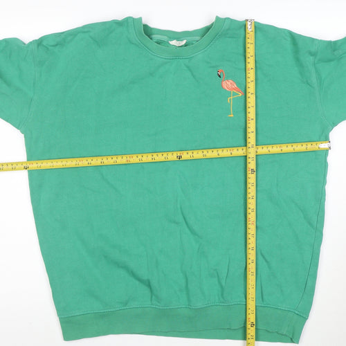 Sugarhill Brighton Women Green Flamingo Embroidered Pullover Sweatshirt Size M