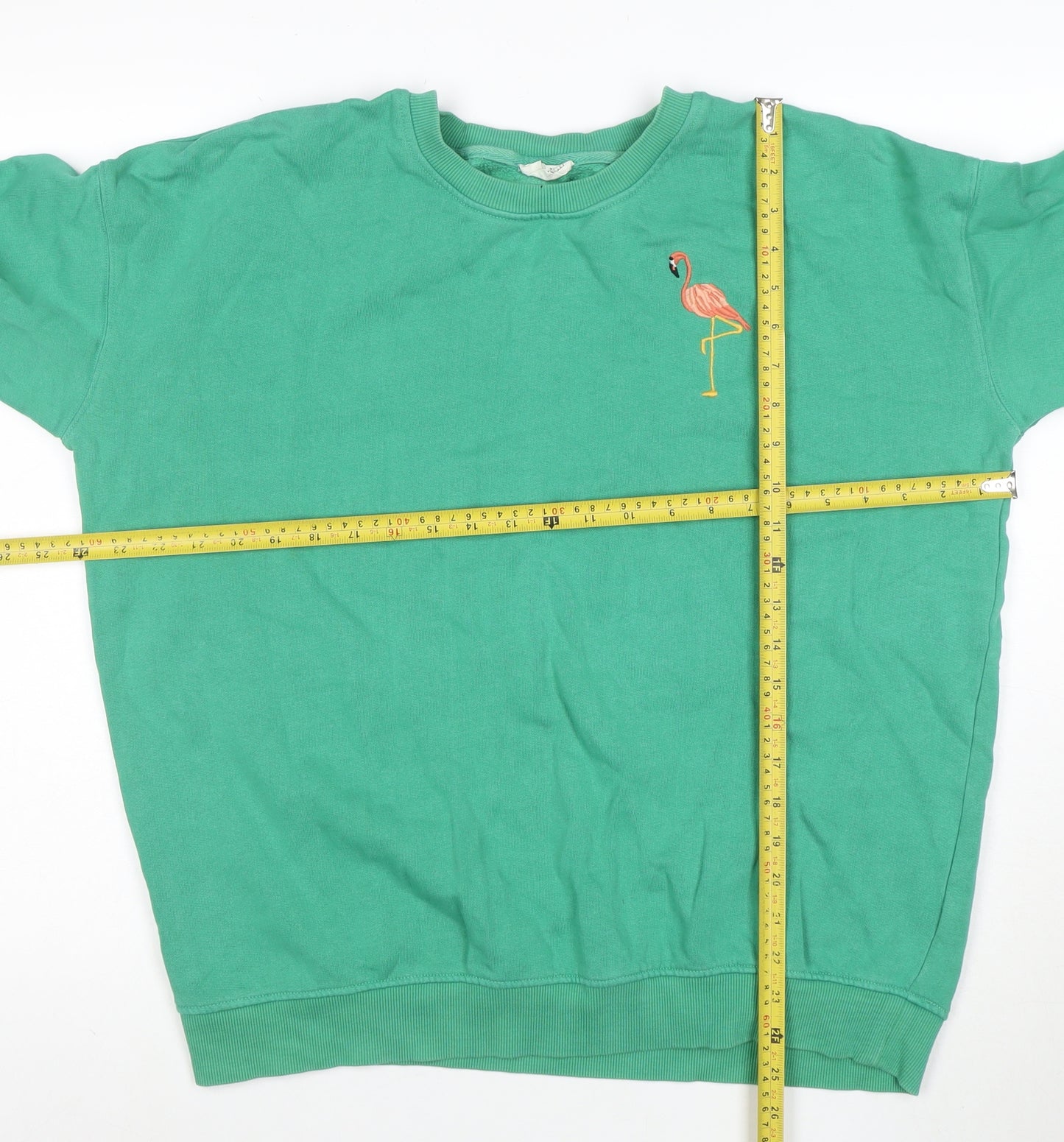 Sugarhill Brighton Women Green Flamingo Embroidered Pullover Sweatshirt Size M