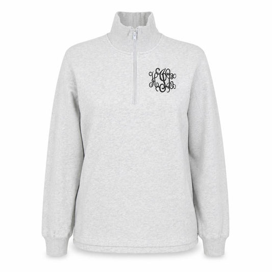 Front view of Sport-Tek women’s grey 1/4 zip pullover sweatshirt, size S