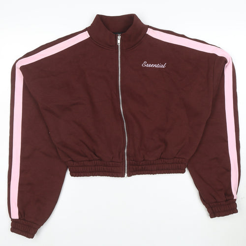 EGO Womens Brown Pink Full Zip Hoodie Size 12 Cotton Blend