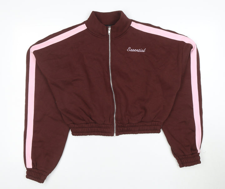 EGO Womens Brown Pink Full Zip Hoodie Size 12 Cotton Blend