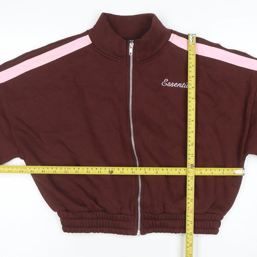 EGO Womens Brown Pink Full Zip Hoodie Size 12 Cotton Blend