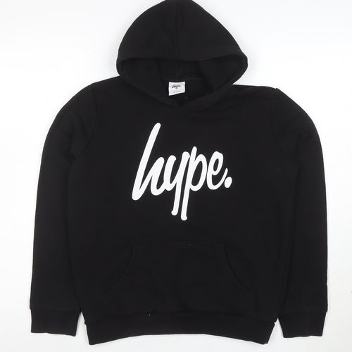 Hype Boys Black Pullover Hoodie 13 Years Cotton Blend Graphic Print