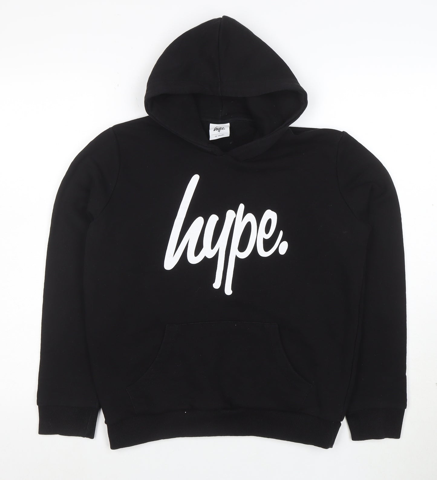 Hype Boys Black Pullover Hoodie 13 Years Cotton Blend Graphic Print