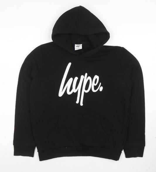 Hype Boys Black Pullover Hoodie 13 Years Cotton Blend Graphic Print
