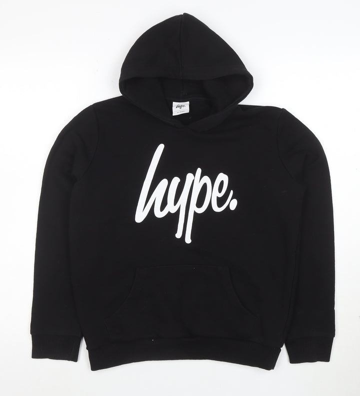 Hype Boys Black Pullover Hoodie 13 Years Cotton Blend Graphic Print