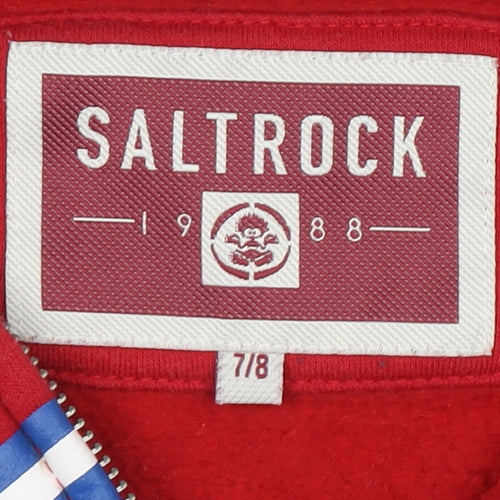 Saltrock Boys Red Full Zip Hoodie Size 7-8 Years Cotton Blend