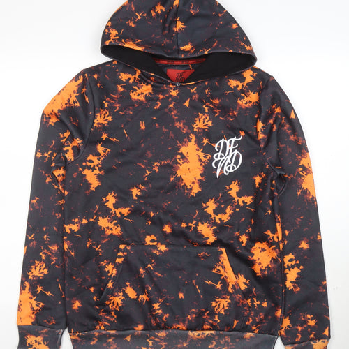 DFND Men’s Black Orange Pullover Hoodie Medium Polyester Graphic Print