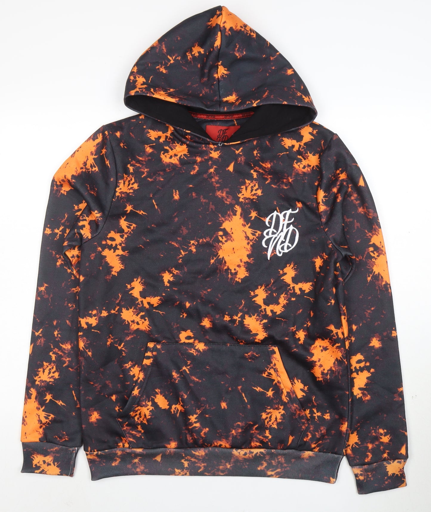 DFND Men’s Black Orange Pullover Hoodie Medium Polyester Graphic Print