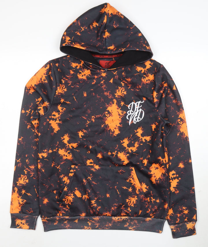 DFND Men’s Black Orange Pullover Hoodie Medium Polyester Graphic Print
