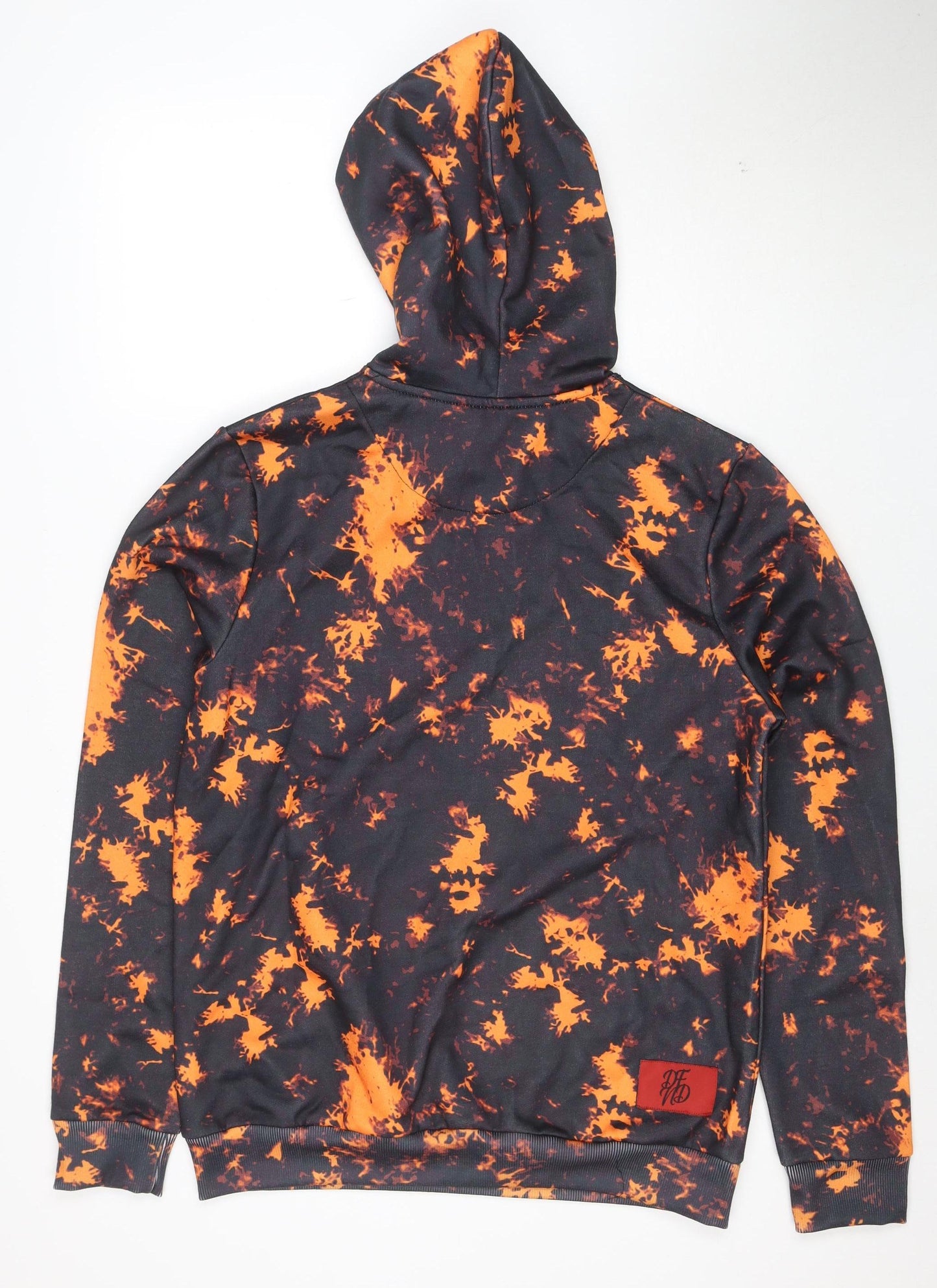 DFND Men’s Black Orange Pullover Hoodie Medium Polyester Graphic Print