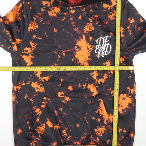 DFND Men’s Black Orange Pullover Hoodie Medium Polyester Graphic Print