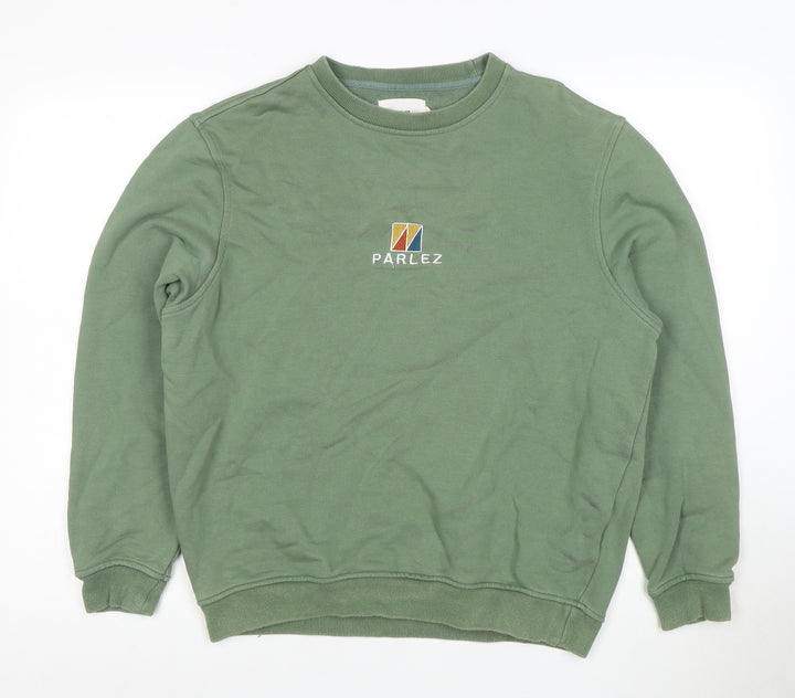Parlez Men's Green Embroidered Crew Neck Sweatshirt Size M
