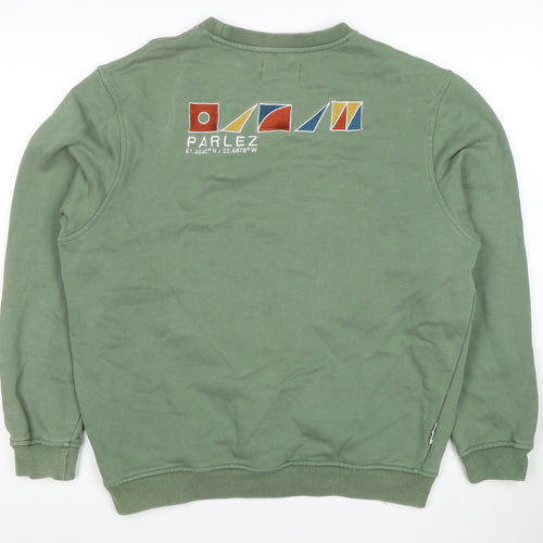 Parlez Men's Green Embroidered Crew Neck Sweatshirt Size M