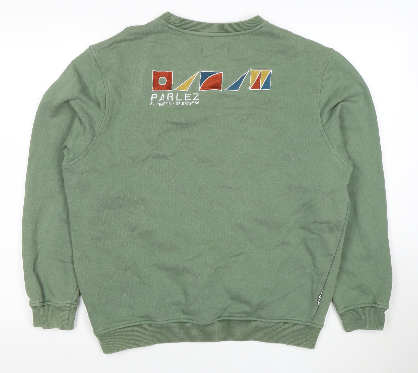 Parlez Men's Green Embroidered Crew Neck Sweatshirt Size M