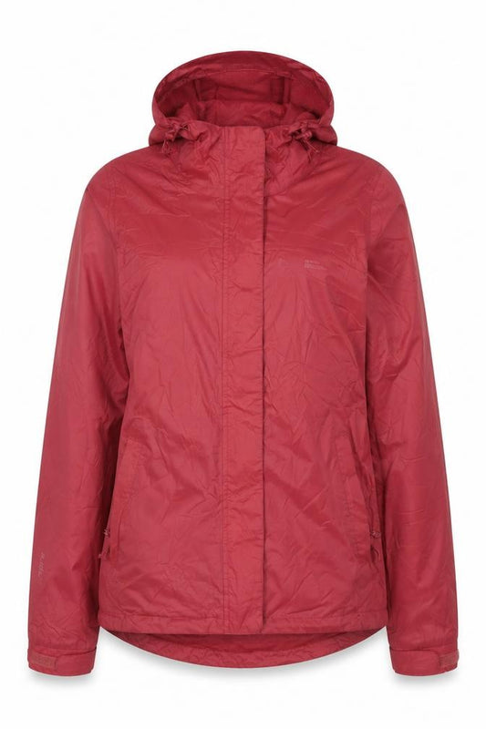 Front view of Mountain Warehouse women’s red waterproof hooded rain jacket uk 12
