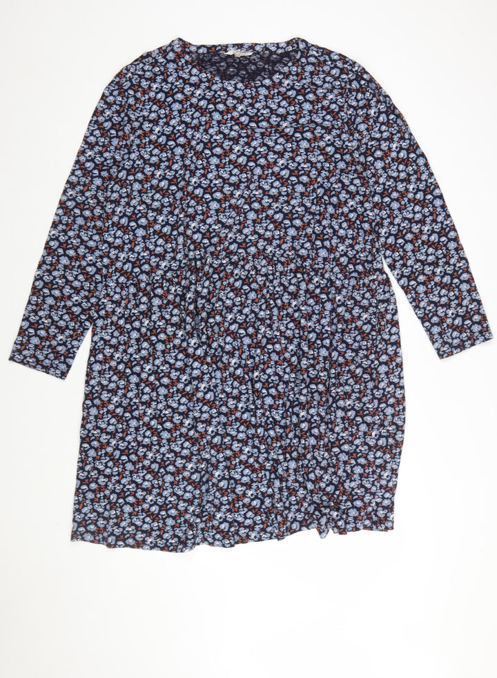 Seasalt Cornwall Women Blue Floral Cotton Tall Shift Dress UK 20