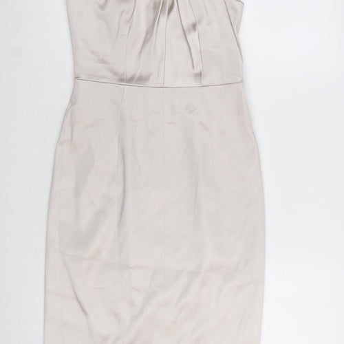 Karen Millen Women Beige Halter Pleated Sheath Dress UK 10